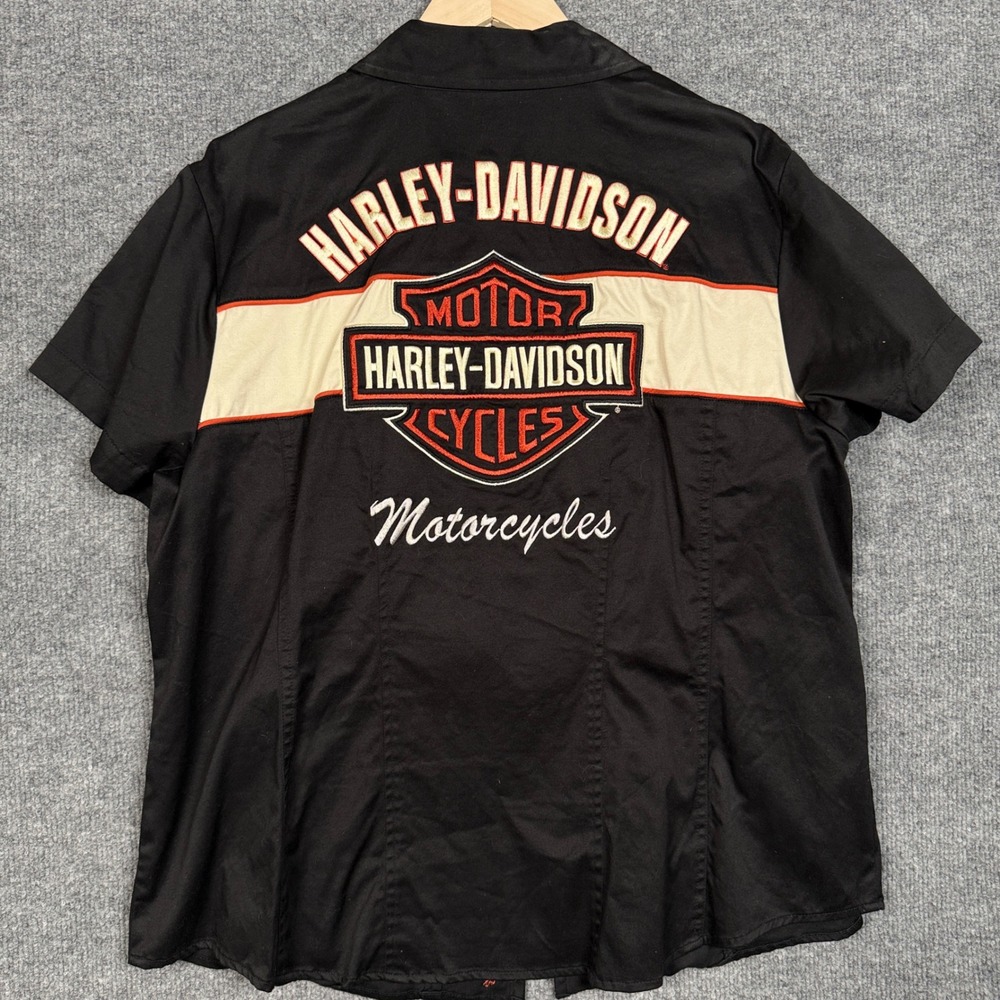 Harley Davidson Womens Size 1W Shirt Black Motor Motorcycle Full Zip Embroidered
